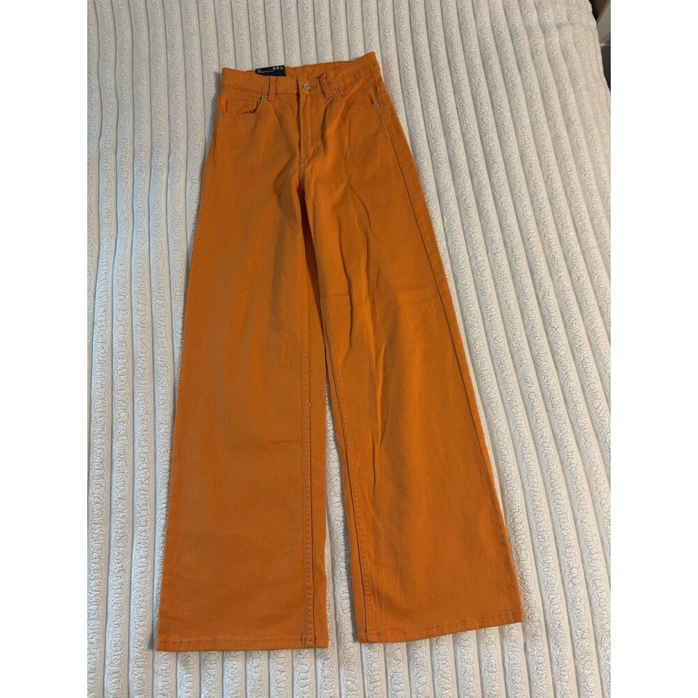 NWT H&M Divided high waist wide leg jeans Womens 4 bright orange fall Halloween